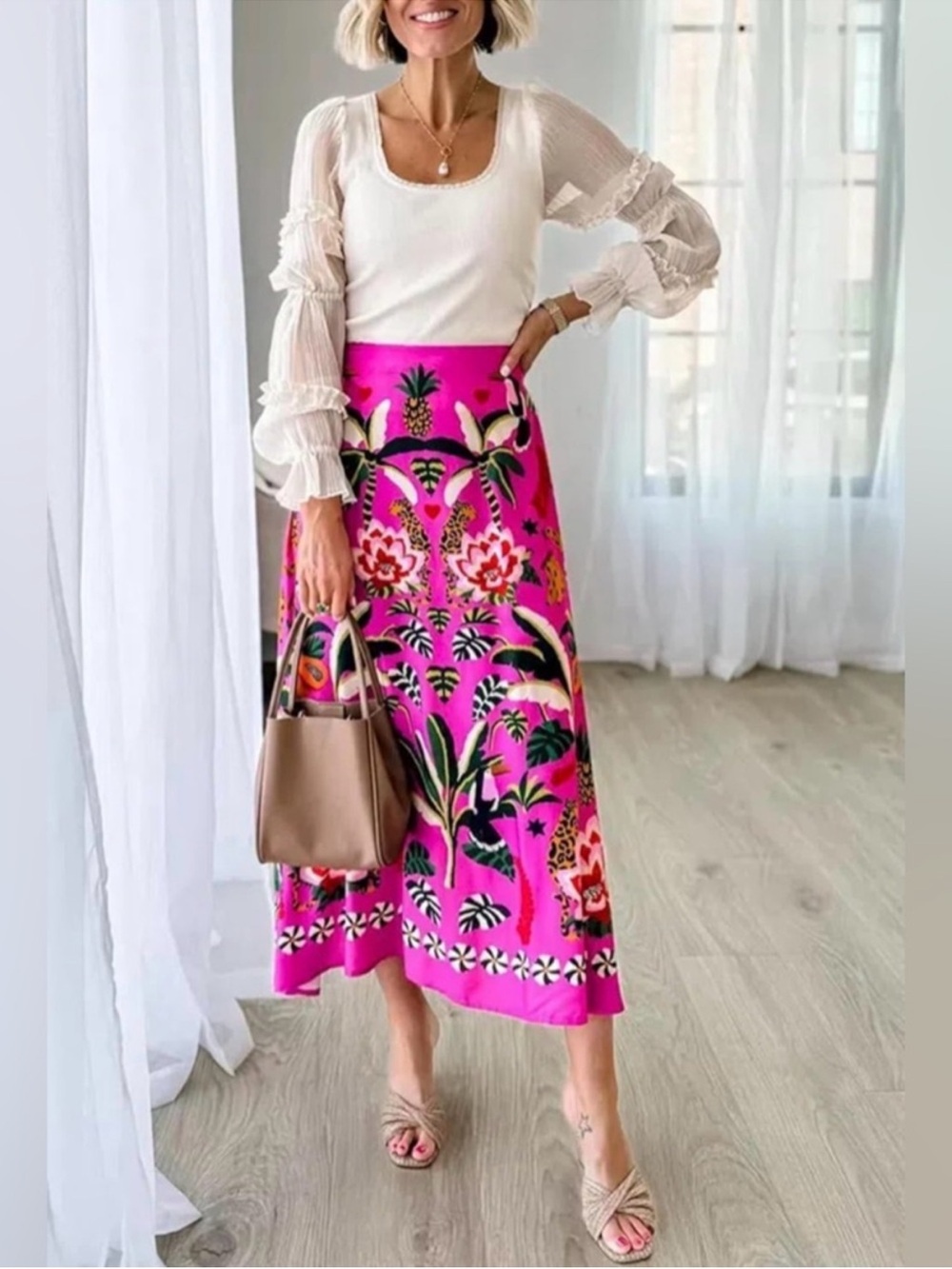 ποΈ FARM Rio Leopard Forest Jungle Pink Tropical Maxi Skirt XL - Picture 2 of 15
